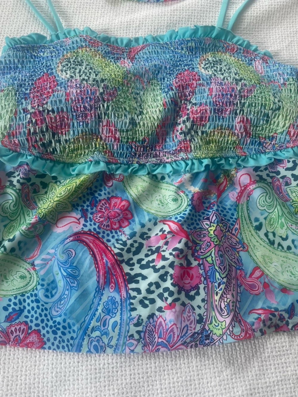 Women’s Aqua Smocked Tankini Top and Bottom $25 XXL Fits like 16 - 18. - Picture 3 of 9
